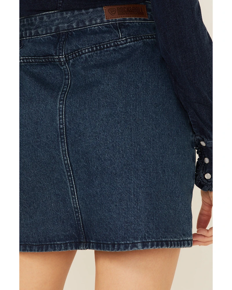 Rock & Roll Denim Women's Dark Wash Studded Belted Western Mini Skirt