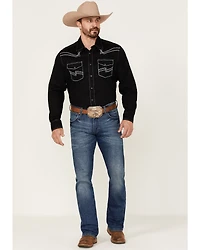 Rock 47 By Wrangler Men's Solid Embroidered Long Sleeve Snap Western Shirt