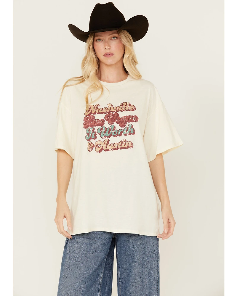 Rock & Roll Denim Women's Embellished City Names Short Sleeve Graphic Tee