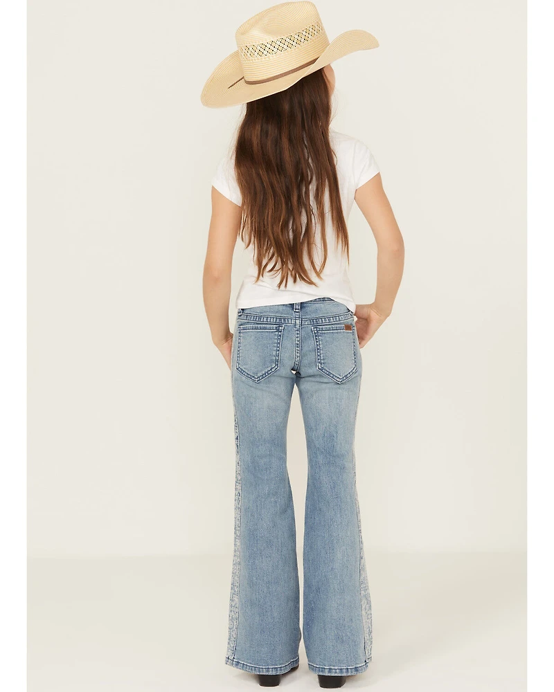 Rock & Roll Denim Girls' Southwestern Print Panel Button Flare Stretch Jeans