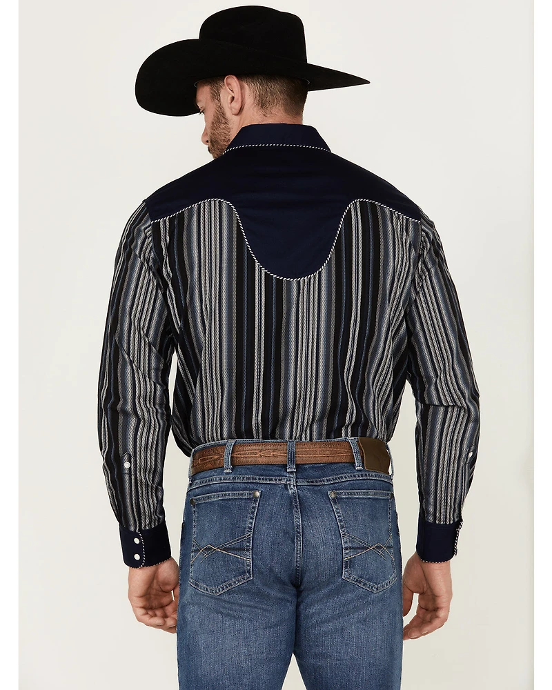 Wrangler Men's Rodeo Ben Striped Long Sleeve Snap Western Shirt