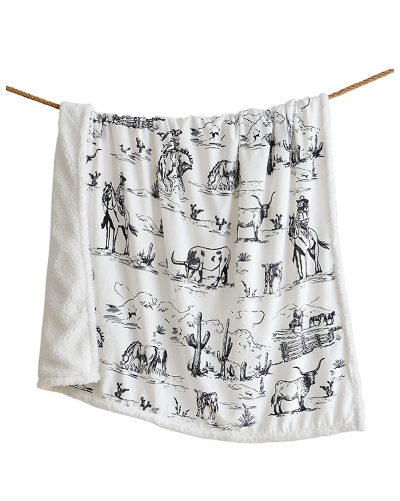 HiEnd Accents Ranch Life Western Toile Campfire Sherpa Throw