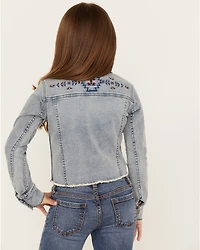 Shyanne Girls' Forks Light Wash Frayed Embroidered Denim Jacket