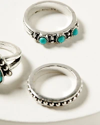 Shyanne Women's Turquoise and Silver-Toned Dotted Ring Set - 3 Piece
