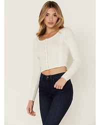Idyllwind Women's Daisy Trail Pointelle Button Front Long Sleeve Top