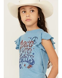 Shyanne Girls' Peace Love Cowgirls Flutter Sleeve Graphic Tee