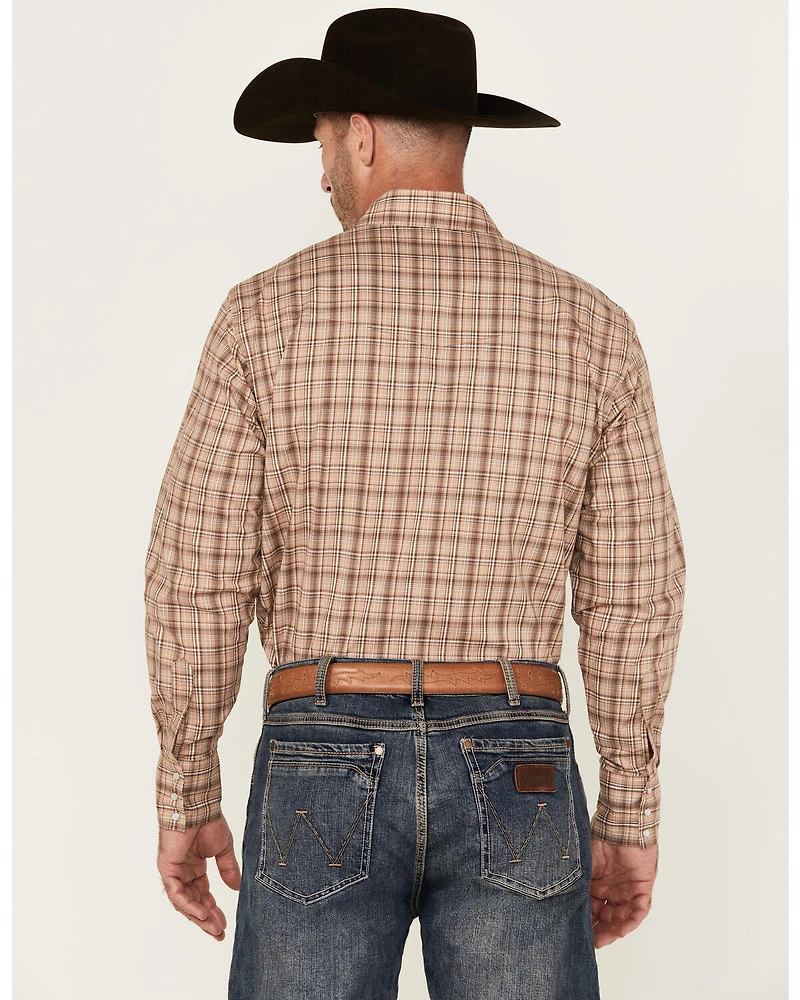 Wrangler Men's Wrinkle Resistant Plaid Print Long Sleeve Snap Stretch Western Shirt