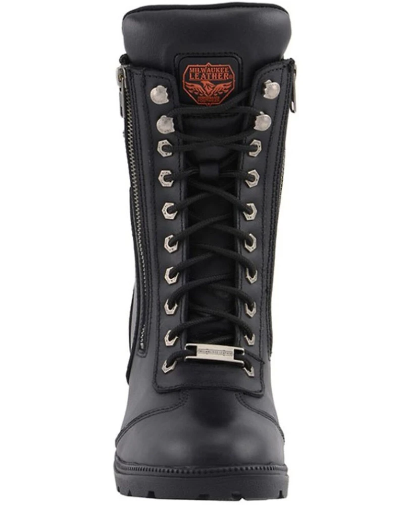 Milwaukee Leather Women's Black Moto Zipper Boots - Soft Toe