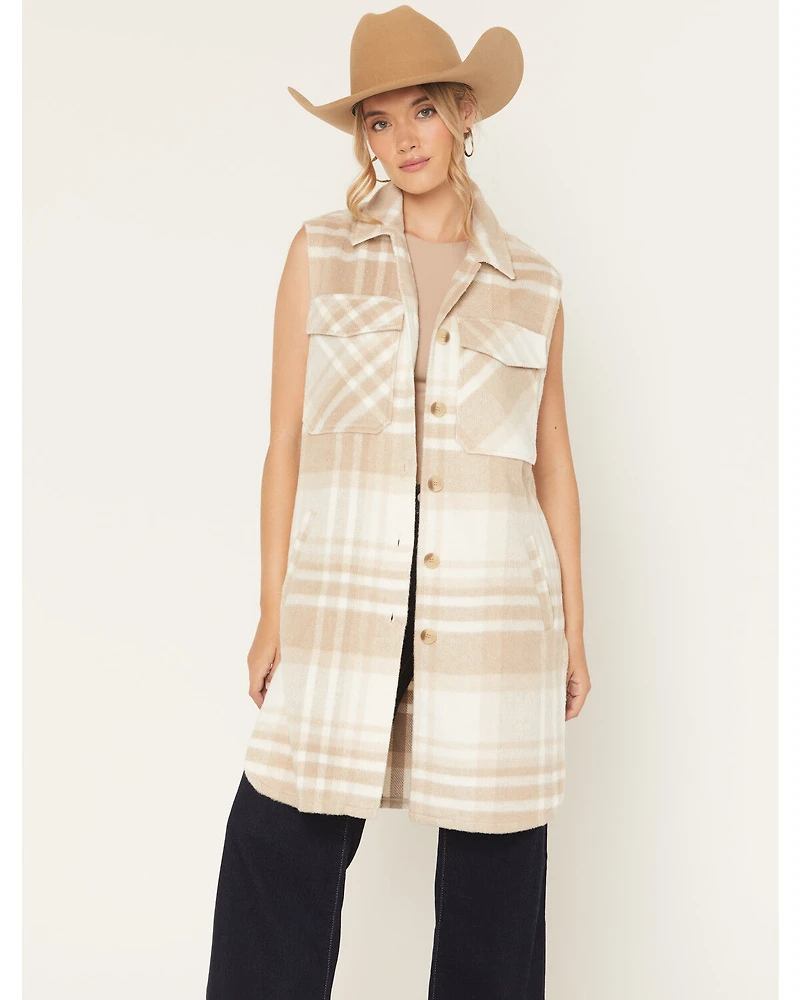 Ashley Women's Plaid Print Button-Down Long Vest