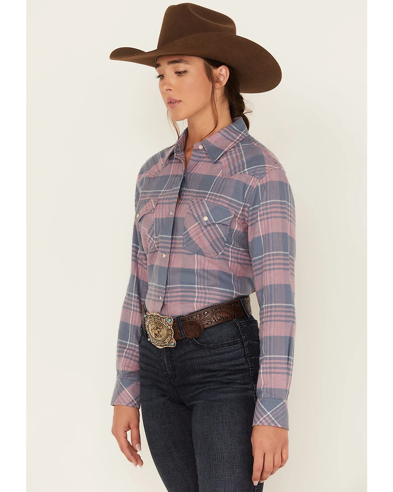 Wrangler Women's Boot Barn Exclusive Plaid Print Long Sleeve Western Flannel Pearl Snap Shirt
