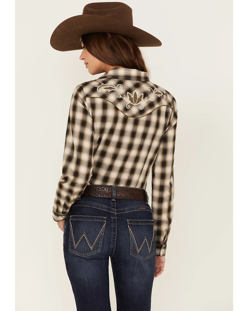 Roper Women's Plaid Print Long Sleeve Pearl Snap Western Shirt