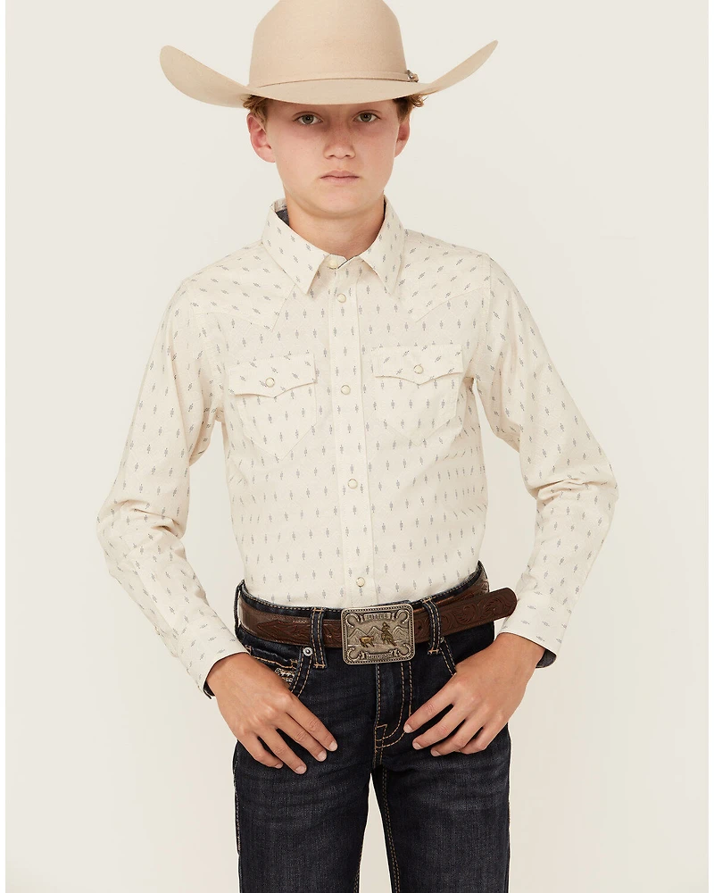 Cody James Boys' Mirage Geo Print Long Sleeve Snap Western Shirt