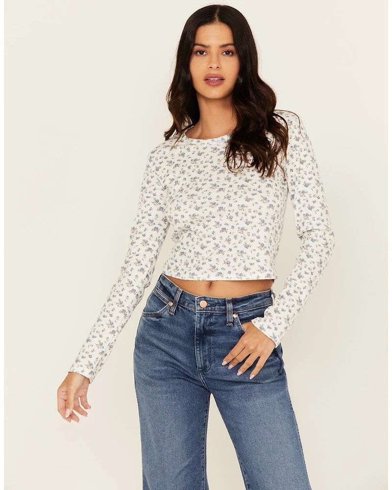 Originality Women's Floral Print Long Sleeve Cropped Tee
