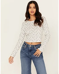 Originality Women's Floral Print Long Sleeve Cropped Tee