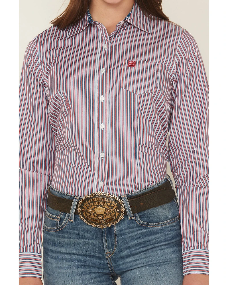 Cinch Women's Striped Print Long Sleeve Button-Down Shirt