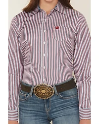 Cinch Women's Striped Print Long Sleeve Button-Down Shirt