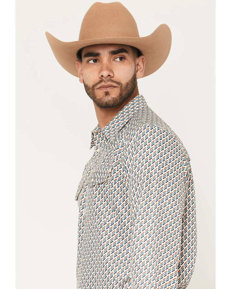 RANK 45® Men's Geometric Fuji Print Long Sleeve Snap Performance Shirt