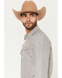 RANK 45® Men's Geometric Fuji Print Long Sleeve Snap Performance Shirt