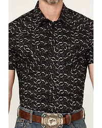 Rock & Roll Denim Men's Longhorn Print Short Sleeve Pearl Snap Stretch Western Shirt
