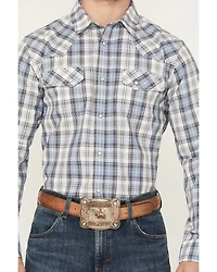 Blue Ranchwear Men's Meadow Plaid Print Long Sleeve Snap Western Shirt