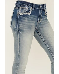 Shyanne Women's Embroidered Pocket Light Wash Mid Rise Bootcut Stretch Denim Jeans