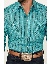 Rough Stock by Panhandle Men's Southwestern Striped Print Long Sleeve Pearl Snap Stretch Western Shirt