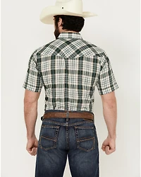 Ely Walker Men's Dobby Plaid Print Short Sleeve Snap Western Shirt