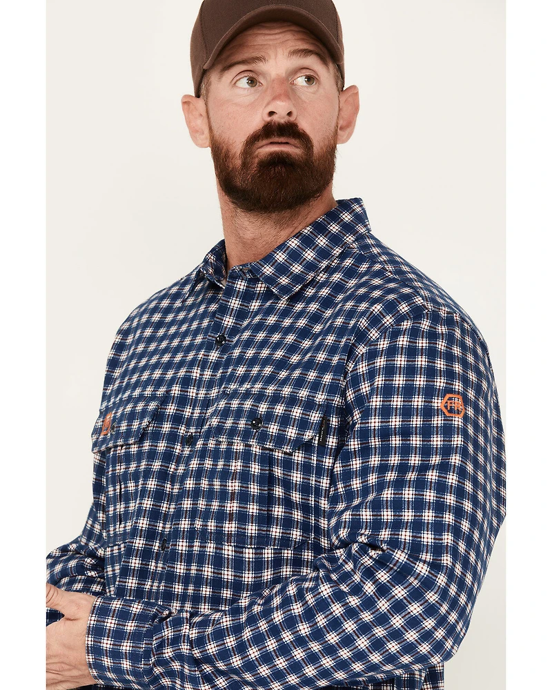 Hawx Men's FR Plaid Print Lightweight Button-Down Stretch Work Shirt