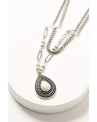 Shyanne Women's White Stone Teardrop Layered Necklace