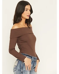 Shyanne Women's Rib Knit Off The Shoulder Long Sleeve Shirt