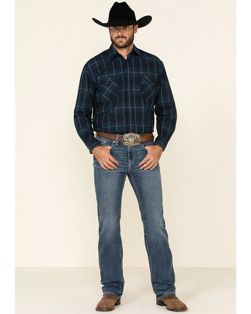 Rough Stock By Panhandle Men's Larkspur Ombre Plaid Print Long Sleeve Western Shirt