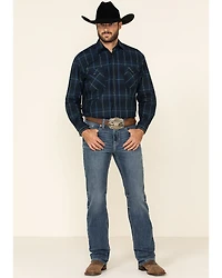 Rough Stock By Panhandle Men's Larkspur Ombre Plaid Print Long Sleeve Western Shirt