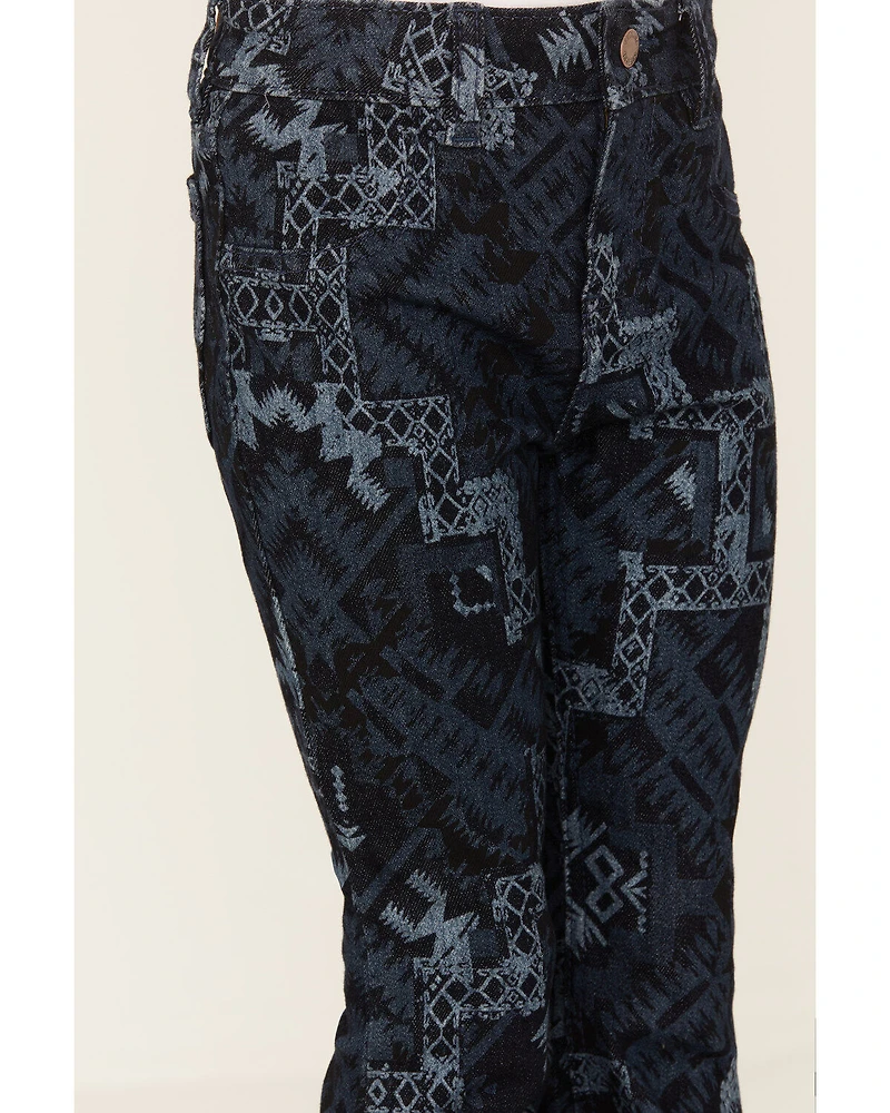 Shyanne Little Girls' Dark Wash Allover Printed Flare Jeans