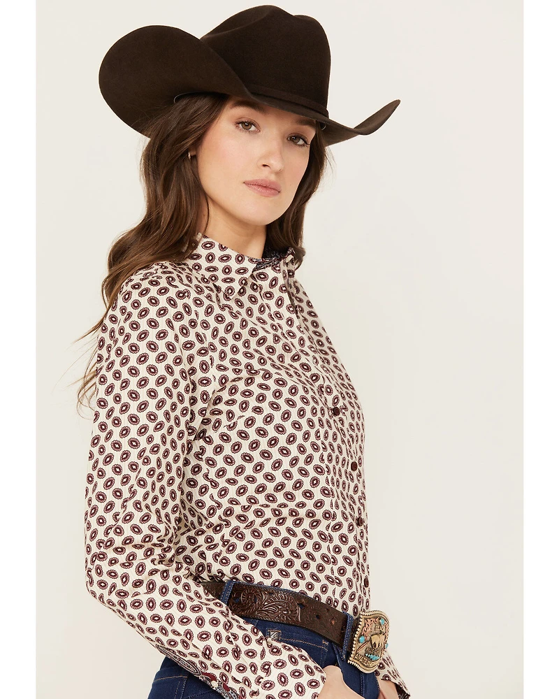 Cinch Women's Medallion Striped Long Sleeve Button-Down Western Shirt