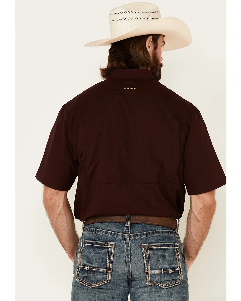 Ariat Men's Solid Maroon TEK Short Sleeve Button-Down Western Shirt - Tall
