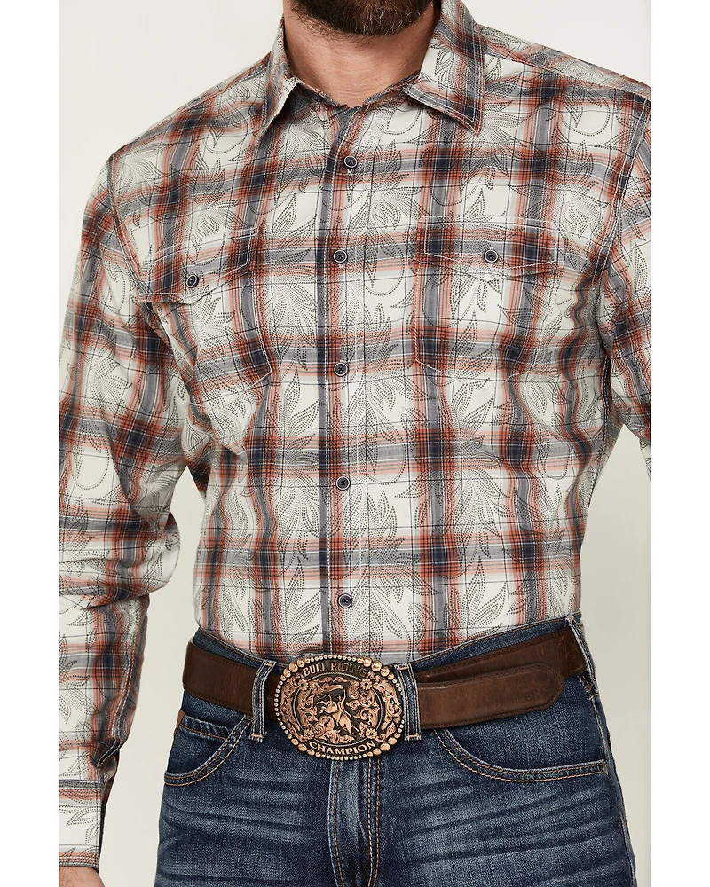 Wrangler Retro Men's Plaid Leaf Print Long Sleeve Button-Down Western Shirt
