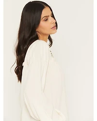 Eyeshadow Women's Long Sleeve Embroidered Peasant Top