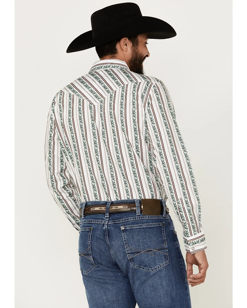 Moonshine Spirit Men's Manhattan Floral Striped Long Sleeve Snap Western Shirt