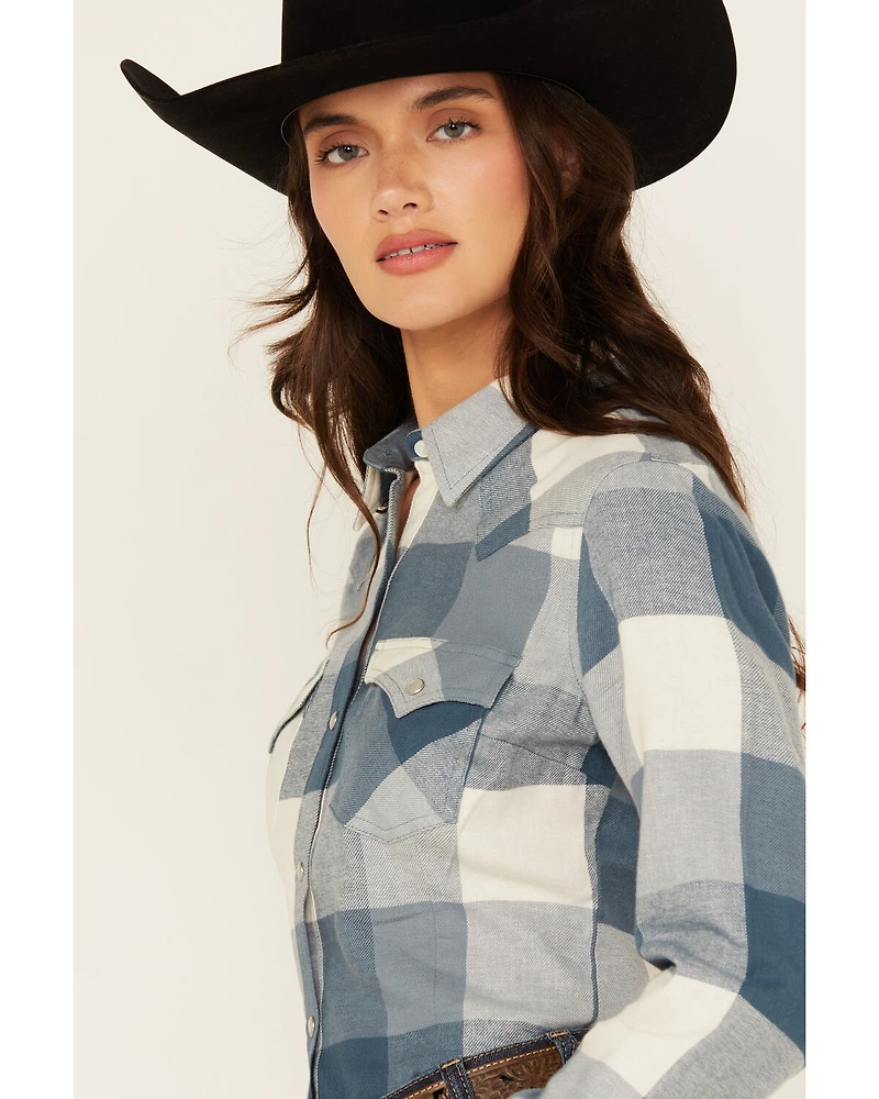 Wrangler Retro Women's Buffalo Plaid Print Long Sleeve Pearl Snap Flannel Shirt