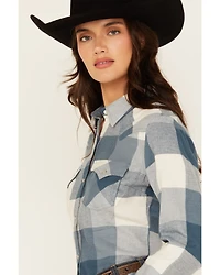Wrangler Retro Women's Buffalo Plaid Print Long Sleeve Pearl Snap Flannel Shirt