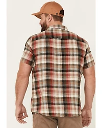 North River Men's Earth Crosshatch Large Plaid Short Sleeve Button Down Western Shirt