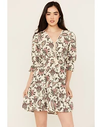 Wild Moss Women's Printed Crochet Trim Mini Dress