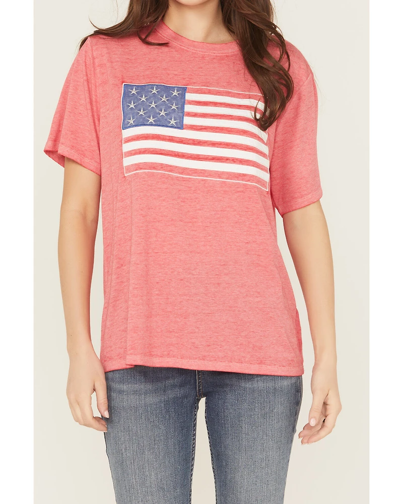 Blended Women's Flag Embroidered Short Sleeve Tee