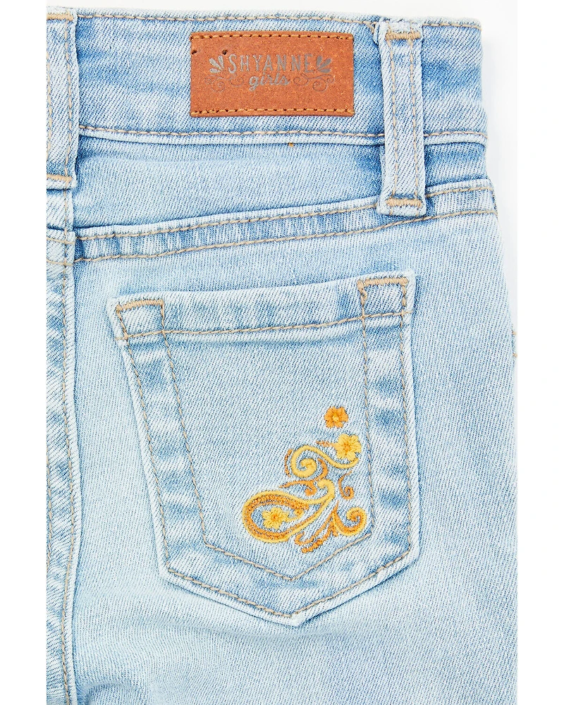 Shyanne Toddler Girls' Floral Embroidered Light Wash Flare Stretch Denim Jeans