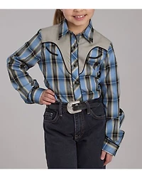 Roper Girls' Plaid Print Embroidered Long Sleeve Snap Stretch Western Shirt
