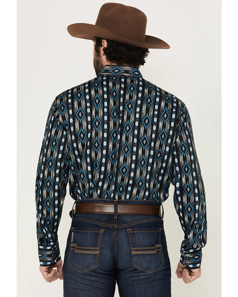 Wrangler Men's Checotah Southwestern Striped Long Sleeve Pearl Snap Western Shirt