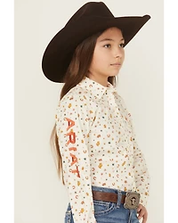 Ariat Girls' Sienna Conversation Print Team Long Sleeve Button-Down Stretch Western Shirt