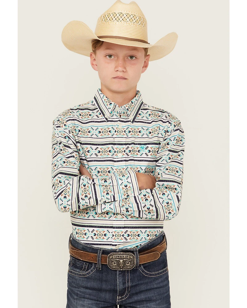 Ariat Boys' Southwestern Print Long Sleeve Button-Down Western Shirt