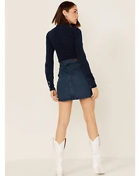 Rock & Roll Denim Women's Dark Wash Studded Belted Western Mini Skirt