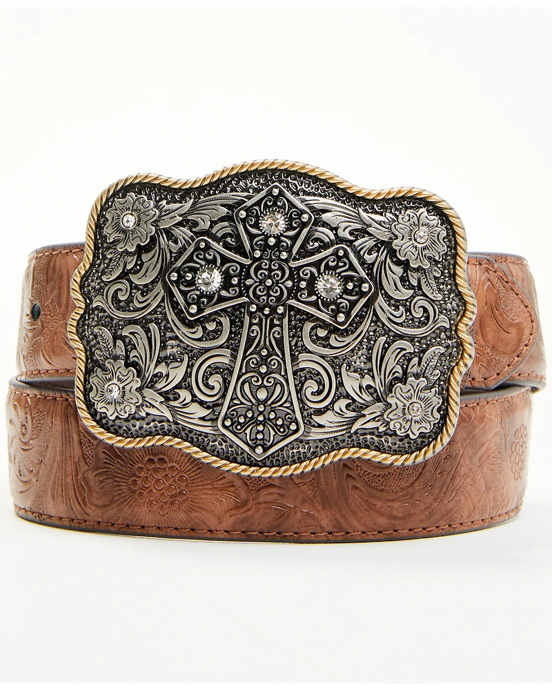 Shyanne Girls' Cross Buckle Floral Embossed Belt